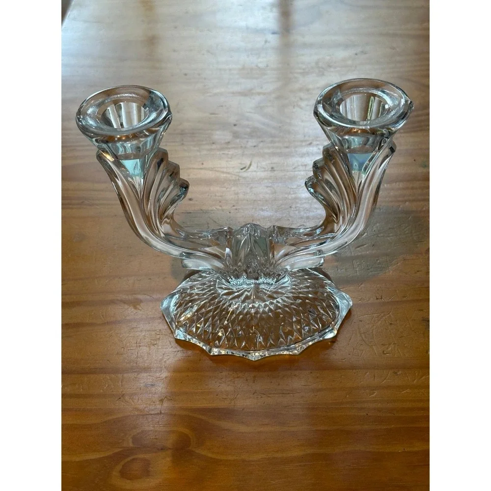 VTG Mikasa Crystal Glass Double Candlestick Holder 7
